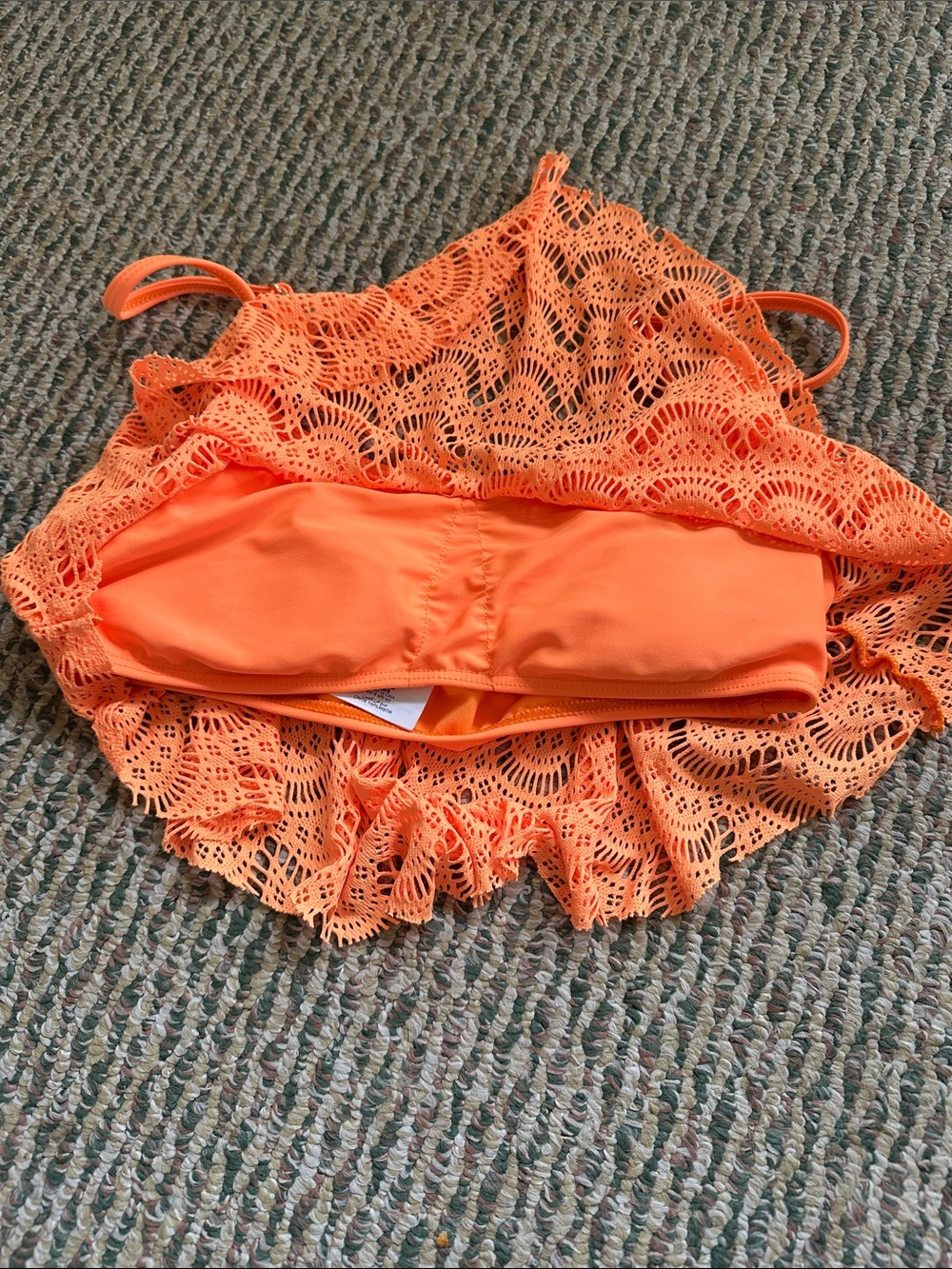 Roxy Bathing Suit Top Crochet Flounce Bright Orange size M - Picture 2 of 7